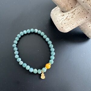 Green Beaded Bracelet with Gold Charm